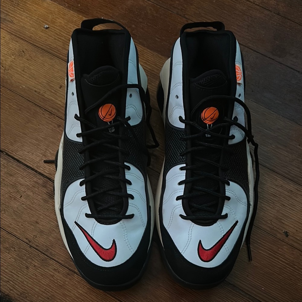 Nike Black and White Shoes with Red Highlights for sale
